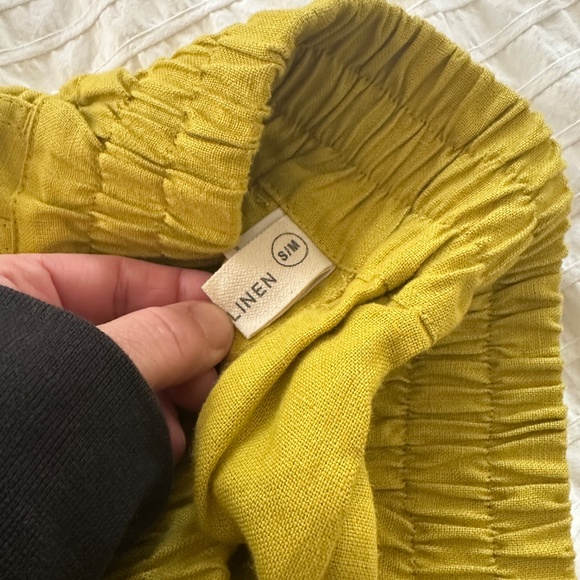 Not Perfect Linen Oia Gathered Skirt Greenish Mustard Size S/M - Picture 5 of 5